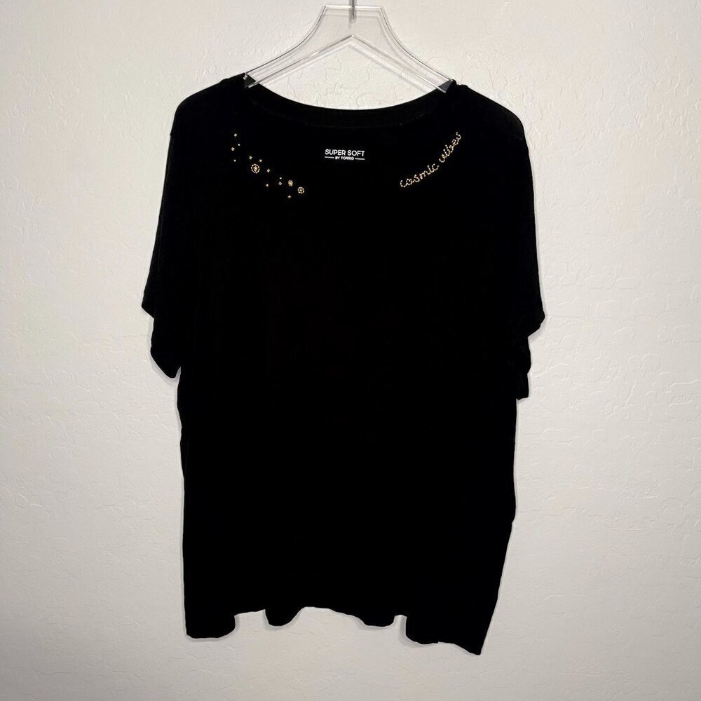Torrid Embroirdered Gold Super Soft Black Cosmic Top 3 3X 22/24